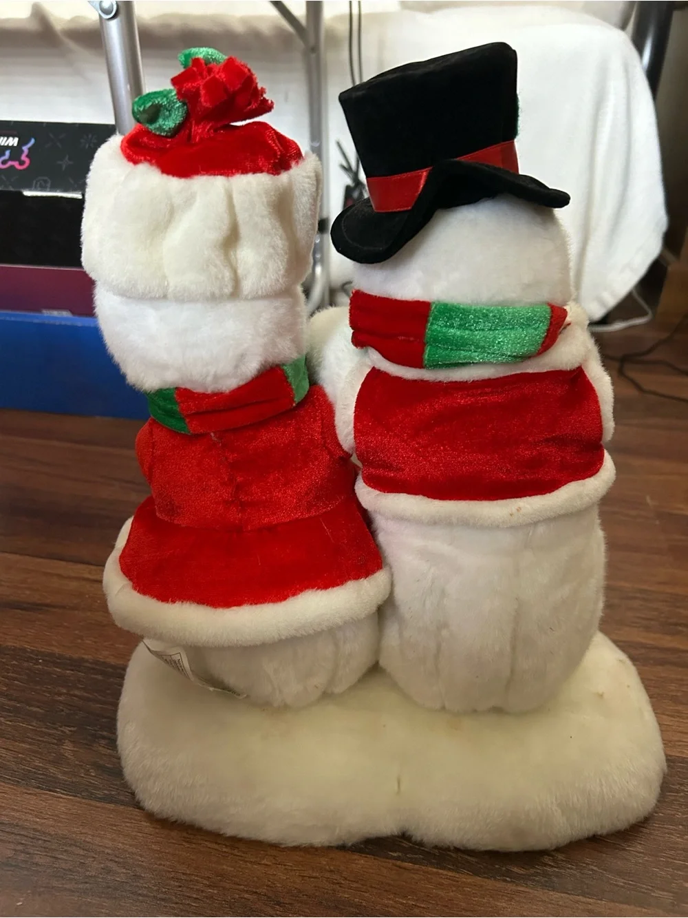 Holiday Plush Animated and Singing Snowman Duo - Red & Green Winter Decor by